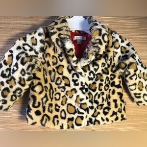 ADORABLE leopard faux fur coat sz 3-6m Super soft with red satin lining Pristine